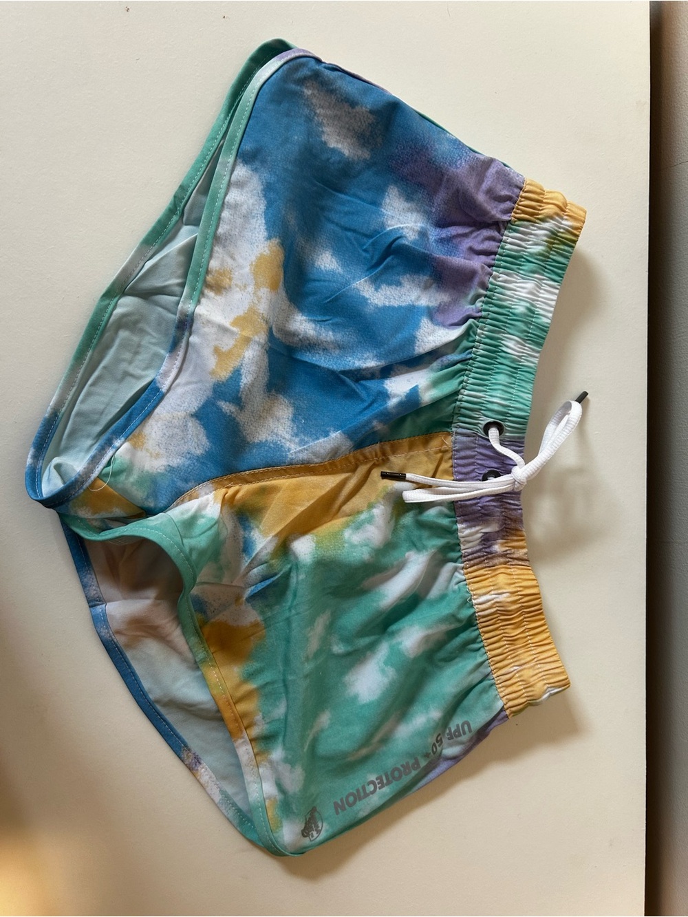 Women’s Tie-Dye Swim Shorts in Blue, Green & Yellow